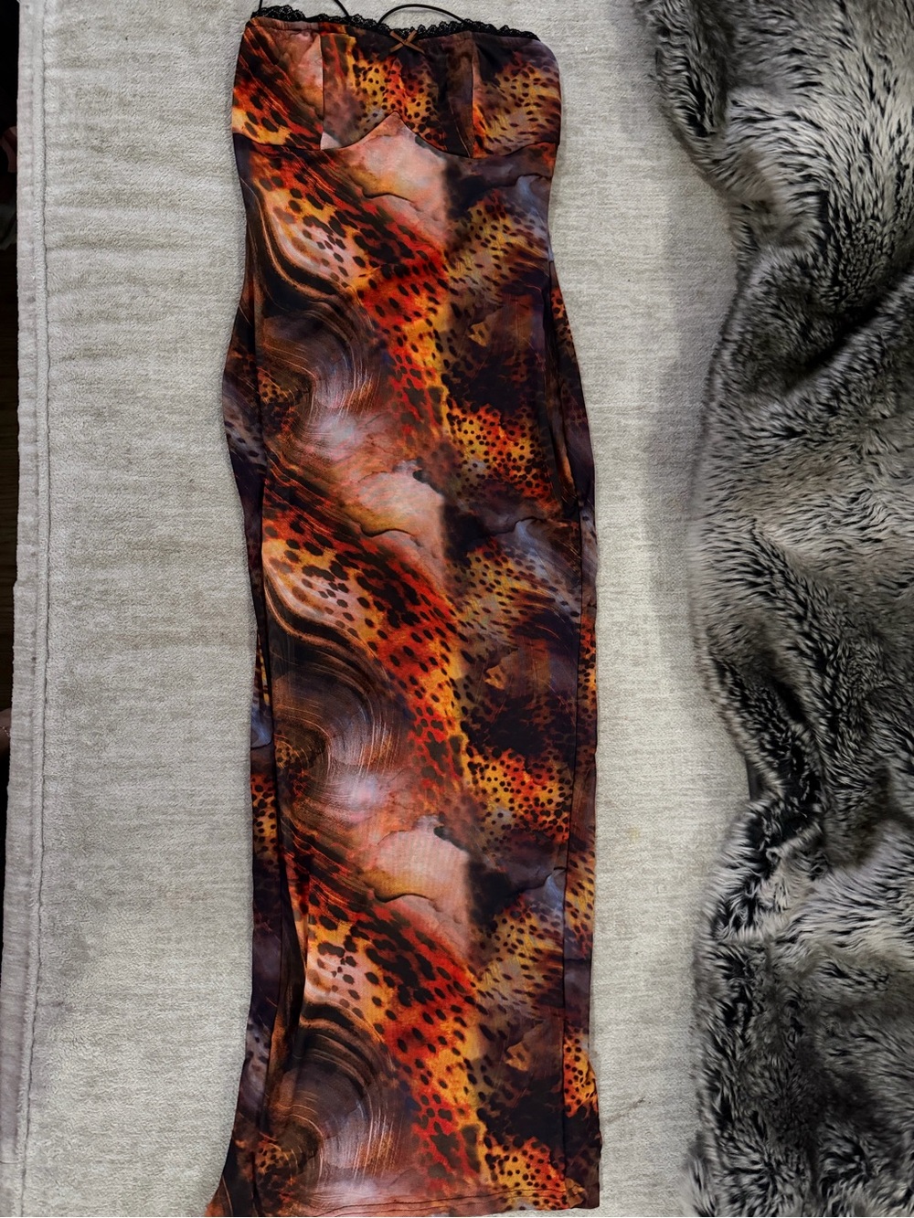 Fashion Nova Strapless Animal-Print Maxi Dress in Brown & Orange